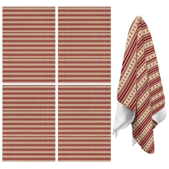 4 Pcs Funny Kitchen Towels,Brown and Red Christmas Striped Pattern Microfiber Dish Towels,Kitchen Tea Towels,Kitchen Towel Set (18" X 26")