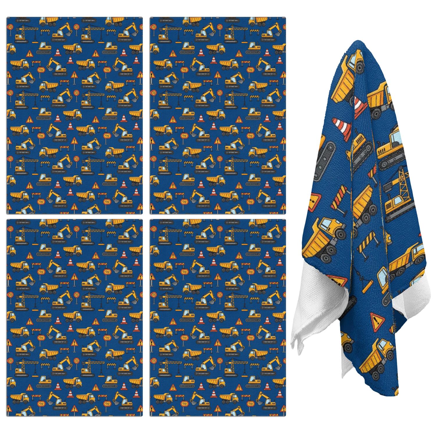 4 Pcs Funny Kitchen Towels,Cartoon Construction Vehicles Barriers Microfiber Dish Towels,Kitchen Tea Towels,Kitchen Towel Set (18" X 26")