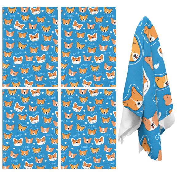 4 Pcs Funny Kitchen Towels,Cartoon Corgi Microfiber Dish Towels,Kitchen Tea Towels,Kitchen Towel Set (18" X 26")