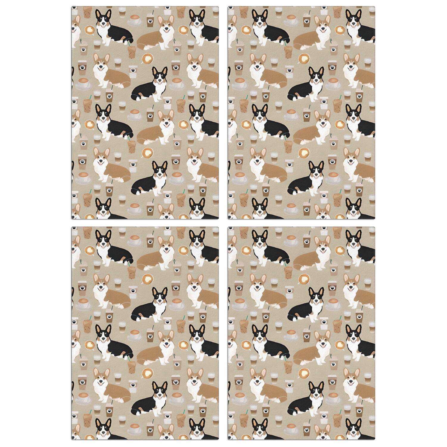 4 Pcs Funny Kitchen Towels,Cartoon Corgi and Coffee Microfiber Dish Towels,Kitchen Tea Towels,Kitchen Towel Set (18" X 26")