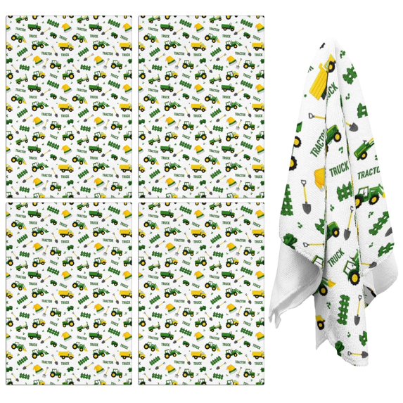 4 Pcs Funny Kitchen Towels,Cartoon Tractors Hats White Pattern Microfiber Dish Towels,Kitchen Tea Towels,Kitchen Towel Set (18" X 26")