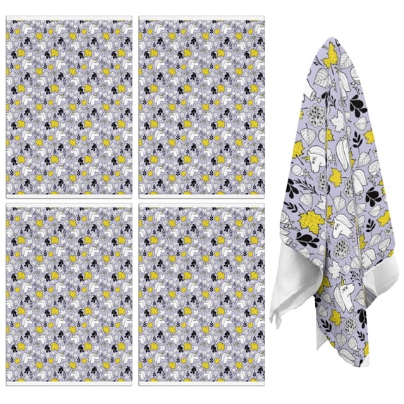 4 Pcs Funny Kitchen Towels,Cartoon Unicorn Leaf Pattern Microfiber Dish Towels,Kitchen Tea Towels,Kitchen Towel Set (18" X 26")