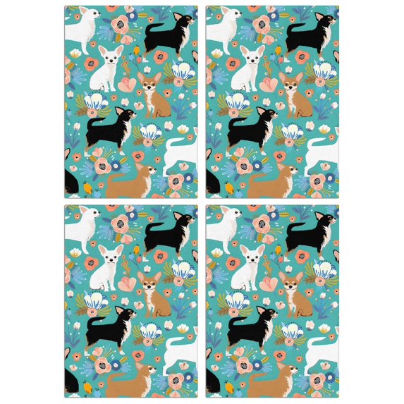 4 Pcs Funny Kitchen Towels,Chihuahua and Flower Florals Microfiber Dish Towels,Kitchen Tea Towels,Kitchen Towel Set (18" X 26")
