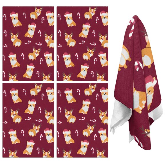 4 Pcs Funny Kitchen Towels,Christmas Corgi Microfiber Dish Towels,Kitchen Tea Towels,Kitchen Towel Set (18" X 26")