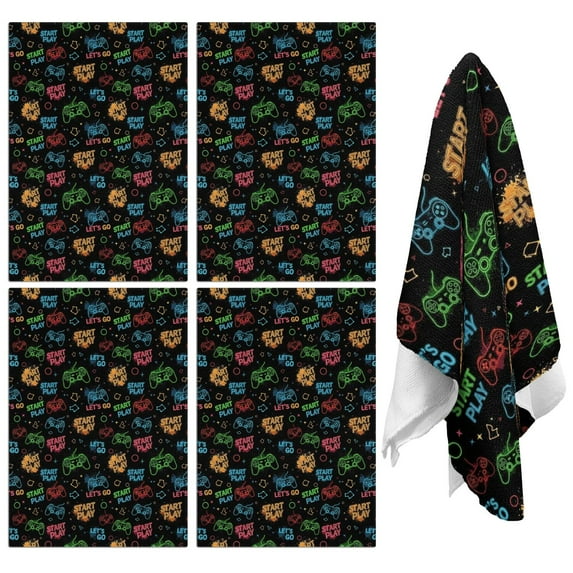 4 Pcs Funny Kitchen Towels,Colorful Controllers Games Black Pattern Microfiber Dish Towels,Kitchen Tea Towels,Kitchen Towel Set (18" X 26")