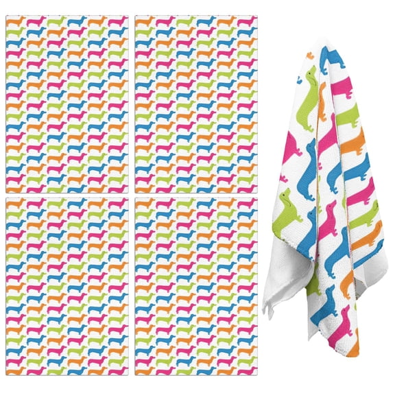 4 Pcs Funny Kitchen Towels,Colorful Funny Dachshund Microfiber Dish Towels,Kitchen Tea Towels,Kitchen Towel Set (18" X 26")
