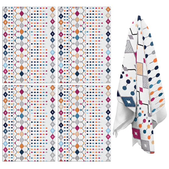 4 Pcs Funny Kitchen Towels,Colorful Geometric Diamond Pattern Microfiber Dish Towels,Kitchen Tea Towels,Kitchen Towel Set (18" X 26")