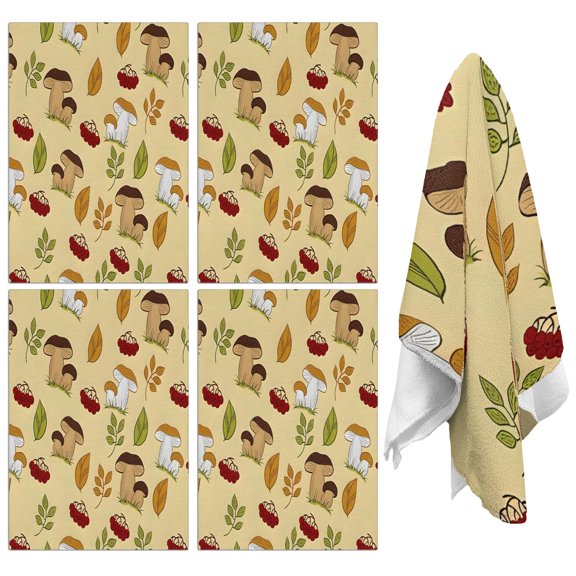 4 Pcs Funny Kitchen Towels,Colorful Mushroom Berry Leaf Beige Pattern Microfiber Dish Towels,Kitchen Tea Towels,Kitchen Towel Set (18" X 26")