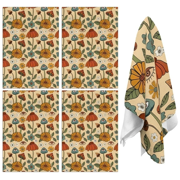 4 Pcs Funny Kitchen Towels,Colorful Mushroom Flower Light Pattern Microfiber Dish Towels,Kitchen Tea Towels,Kitchen Towel Set (18" X 26")