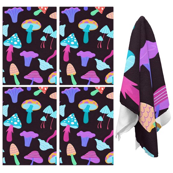 4 Pcs Funny Kitchen Towels,Colorful Mushroom Pattern Dark Pattern Microfiber Dish Towels,Kitchen Tea Towels,Kitchen Towel Set (18" X 26")