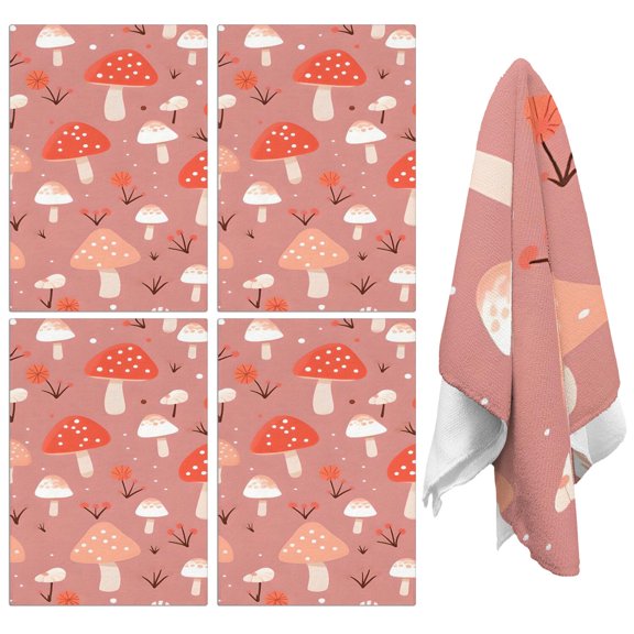 4 Pcs Funny Kitchen Towels,Colorful Mushroom Pattern Pink Pattern Microfiber Dish Towels,Kitchen Tea Towels,Kitchen Towel Set (18" X 26")