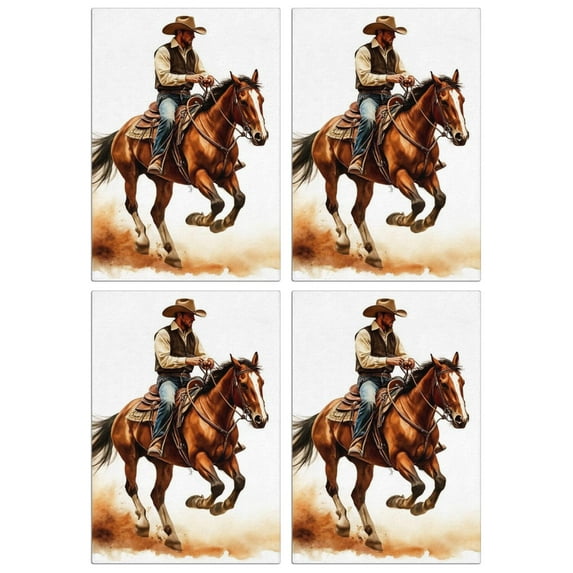 4 Pcs Funny Kitchen Towels,Cowboy Riding Horse Microfiber Dish Towels,Kitchen Tea Towels,Kitchen Towel Set (18" X 26")
