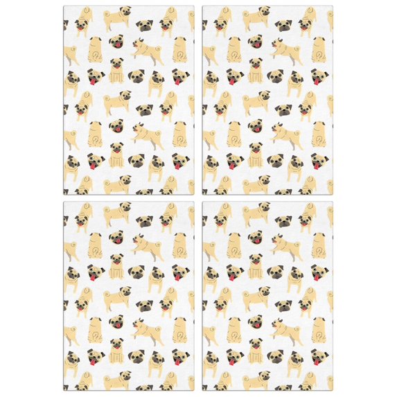 4 Pcs Funny Kitchen Towels,Cute Cartoon Pug Microfiber Dish Towels,Kitchen Tea Towels,Kitchen Towel Set (18" X 26")