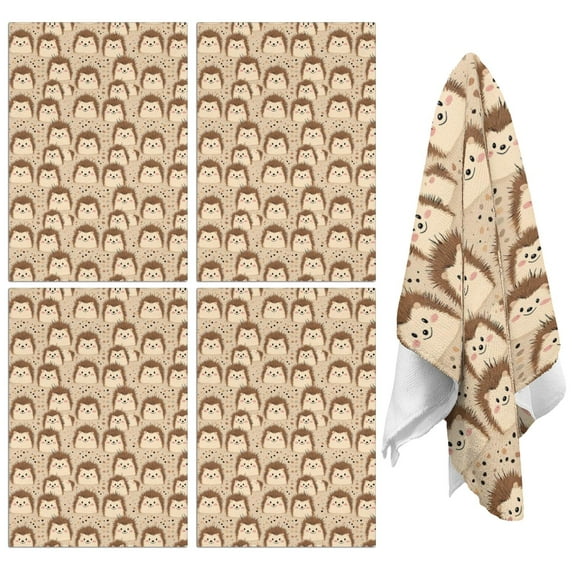 4 Pcs Funny Kitchen Towels,Cute Hedgehog Pattern Microfiber Dish Towels,Kitchen Tea Towels,Kitchen Towel Set (18" X 26")