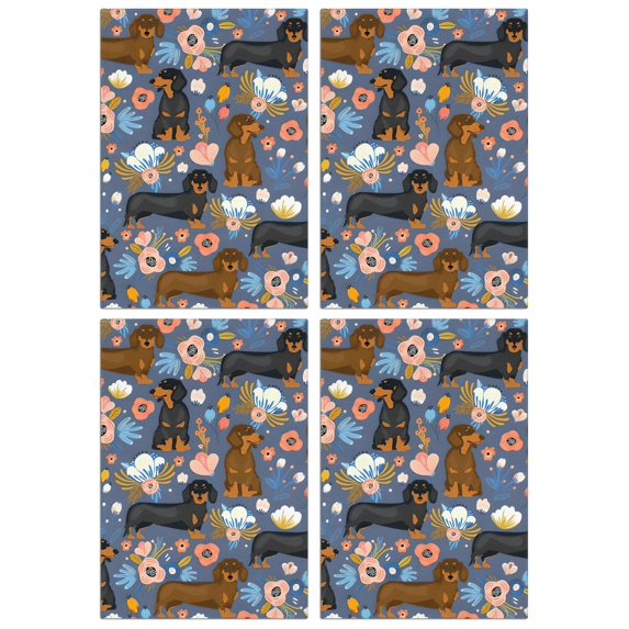 4 Pcs Funny Kitchen Towels,Dachshund and Flower Microfiber Dish Towels,Kitchen Tea Towels,Kitchen Towel Set (18" X 26")