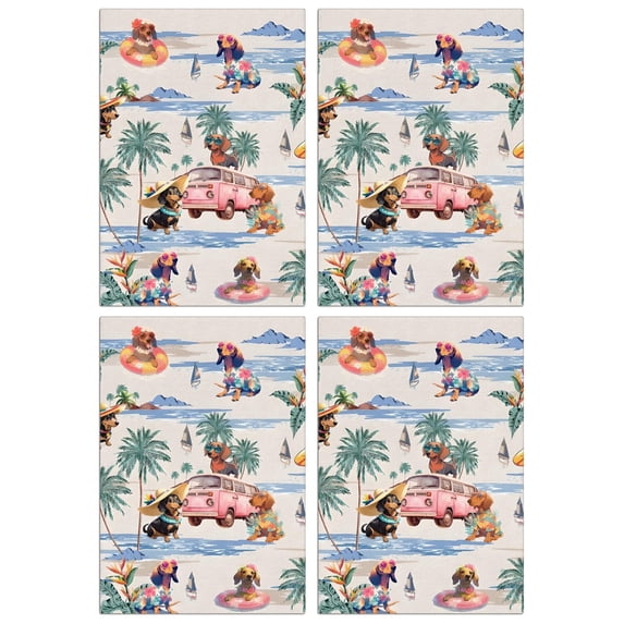 4 Pcs Funny Kitchen Towels,Dachshunds Tropical Beach Microfiber Dish Towels,Kitchen Tea Towels,Kitchen Towel Set (18" X 26")