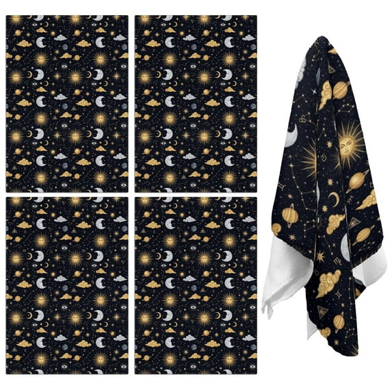 4 Pcs Funny Kitchen Towels,Dark Blue Celestial Pattern Microfiber Dish Towels,Kitchen Tea Towels,Kitchen Towel Set (18" X 26")