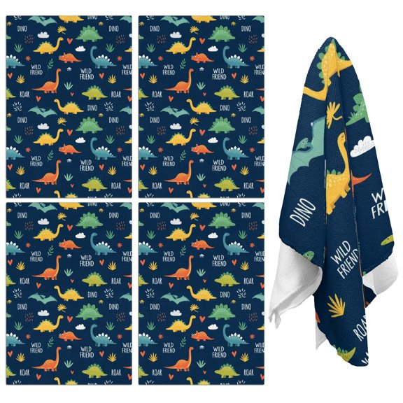 4 Pcs Funny Kitchen Towels,Dinosaur Pattern with Text Elements Microfiber Dish Towels,Kitchen Tea Towels,Kitchen Towel Set (18" X 26")