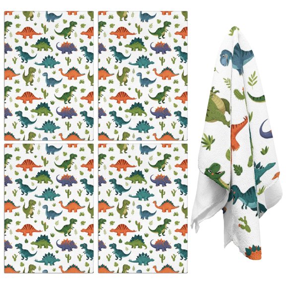 4 Pcs Funny Kitchen Towels,Dinosaur and Cactus Pattern Microfiber Dish Towels,Kitchen Tea Towels,Kitchen Towel Set (18" X 26")