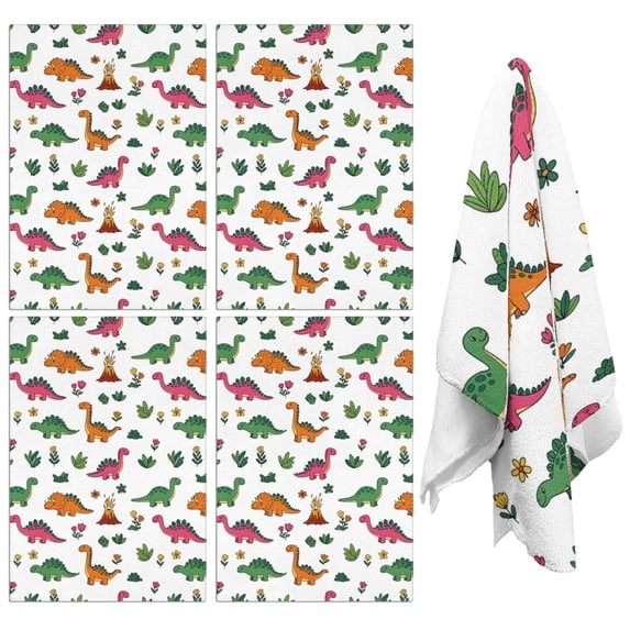 4 Pcs Funny Kitchen Towels,Dinosaur and Volcano Pattern Microfiber Dish Towels,Kitchen Tea Towels,Kitchen Towel Set (18" X 26")