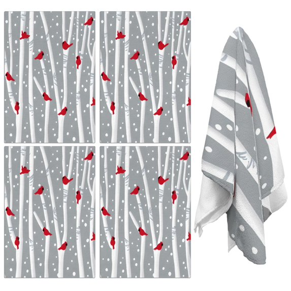 4 Pcs Funny Kitchen Towels,Gray Christmas Cardinal Bird Pattern Microfiber Dish Towels,Kitchen Tea Towels,Kitchen Towel Set (18" X 26")