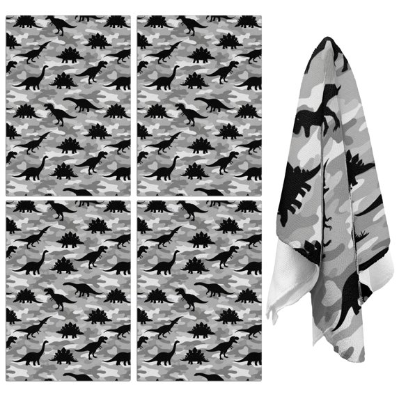 4 Pcs Funny Kitchen Towels,Gray Dinosaurs Camouflage Pattern Microfiber Dish Towels,Kitchen Tea Towels,Kitchen Towel Set (18" X 26")