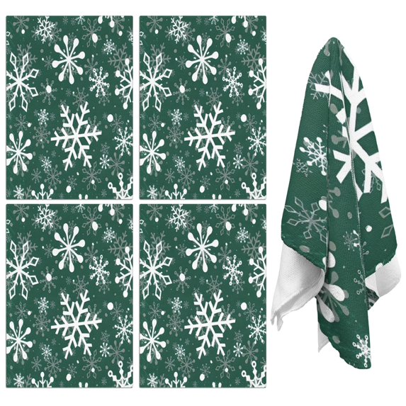 4 Pcs Funny Kitchen Towels,Green Christmas Snowflake Pattern Microfiber Dish Towels,Kitchen Tea Towels,Kitchen Towel Set (18" X 26")
