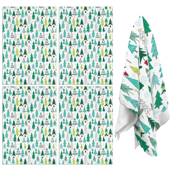 4 Pcs Funny Kitchen Towels,Green Christmas Tree Pattern Microfiber Dish Towels,Kitchen Tea Towels,Kitchen Towel Set (18" X 26")