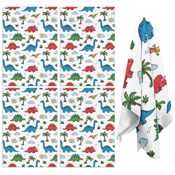 4 Pcs Funny Kitchen Towels,Green Dinosaurs with Ferns Simply Microfiber Dish Towels,Kitchen Tea Towels,Kitchen Towel Set (18" X 26")