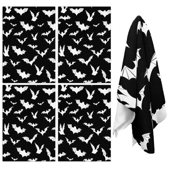 4 Pcs Funny Kitchen Towels,Halloween Bat Pattern Microfiber Dish Towels,Kitchen Tea Towels,Kitchen Towel Set (18" X 26")