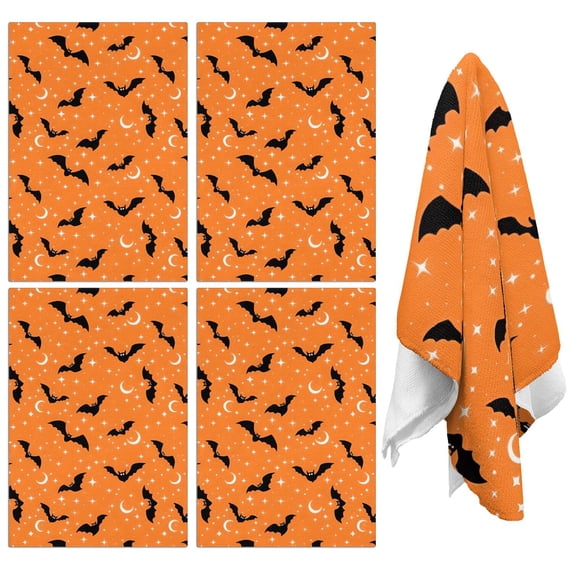 4 Pcs Funny Kitchen Towels,Halloween Bats with Moons and Stars Microfiber Dish Towels,Kitchen Tea Towels,Kitchen Towel Set (18" X 26")