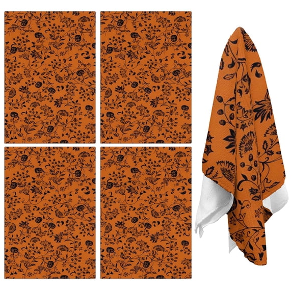 4 Pcs Funny Kitchen Towels,Halloween Floral Pumpkin Pattern Microfiber Dish Towels,Kitchen Tea Towels,Kitchen Towel Set (18" X 26")