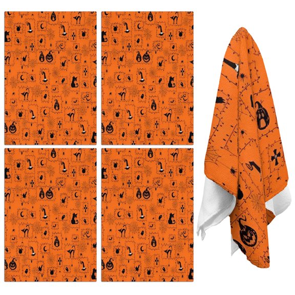 4 Pcs Funny Kitchen Towels,Halloween Framed Icons Pattern Microfiber Dish Towels,Kitchen Tea Towels,Kitchen Towel Set (18" X 26")