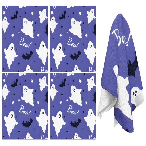4 Pcs Funny Kitchen Towels,Halloween Ghost Bat Pattern Microfiber Dish Towels,Kitchen Tea Towels,Kitchen Towel Set (18" X 26")