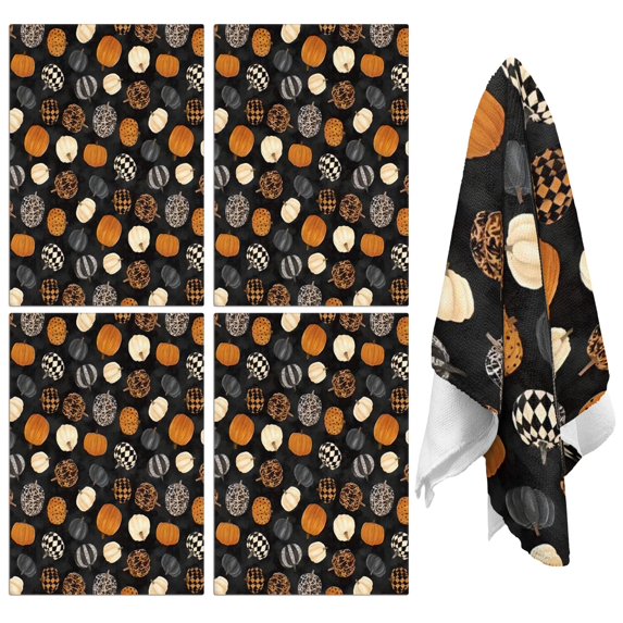4 Pcs Funny Kitchen Towels,Halloween Patterned Pumpkins Microfiber Dish Towels,Kitchen Tea Towels,Kitchen Towel Set (18" X 26")