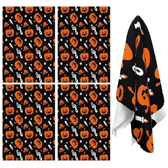 4 Pcs Funny Kitchen Towels,Halloween Pumpkins with Music Notes Microfiber Dish Towels,Kitchen Tea Towels,Kitchen Towel Set (18" X 26")