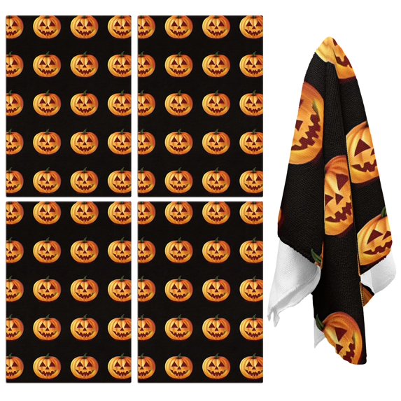 4 Pcs Funny Kitchen Towels,Halloween Realistic Pumpkins Pattern Microfiber Dish Towels,Kitchen Tea Towels,Kitchen Towel Set (18" X 26")