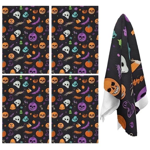 4 Pcs Funny Kitchen Towels,Halloween Skull Pumpkin Pattern Microfiber Dish Towels,Kitchen Tea Towels,Kitchen Towel Set (18" X 26")