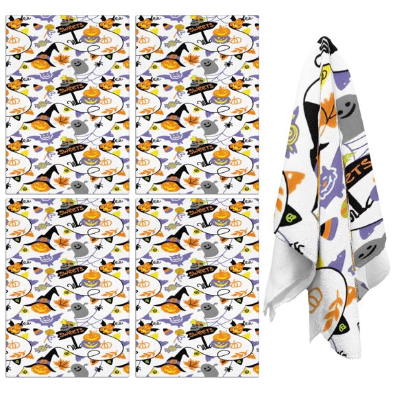 4 Pcs Funny Kitchen Towels,Halloween Sweets and Witchy Elements Microfiber Dish Towels,Kitchen Tea Towels,Kitchen Towel Set (18" X 26")
