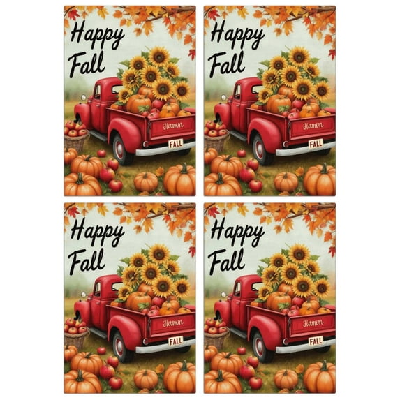 4 Pcs Funny Kitchen Towels,Happy Fall Red Truck with Pumpkins and Sunflowers Microfiber Dish Towels,Kitchen Tea Towels,Kitchen Towel Set (18" X 26")