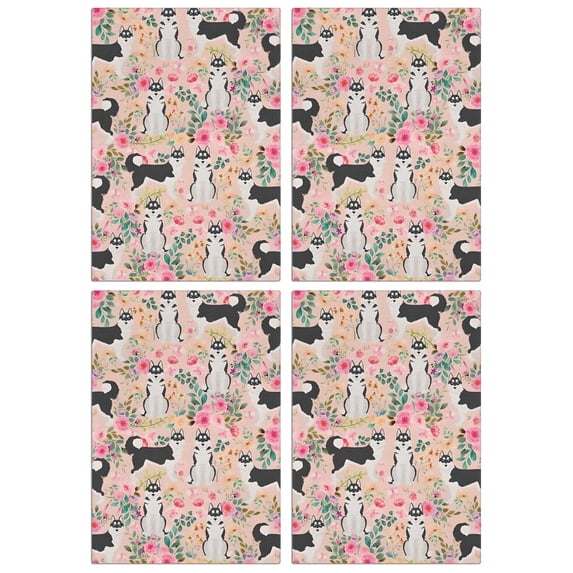 4 Pcs Funny Kitchen Towels,Husky Dog Flower Floral Microfiber Dish Towels,Kitchen Tea Towels,Kitchen Towel Set (18" X 26")