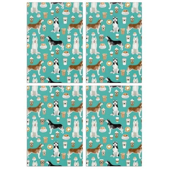 4 Pcs Funny Kitchen Towels,Husky and Coffee Microfiber Dish Towels,Kitchen Tea Towels,Kitchen Towel Set (18" X 26")