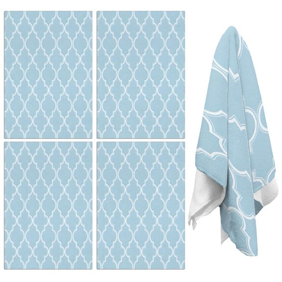4 Pcs Funny Kitchen Towels,Light Blue Geometric Quatrefoil Pattern Microfiber Dish Towels,Kitchen Tea Towels,Kitchen Towel Set (18" X 26")