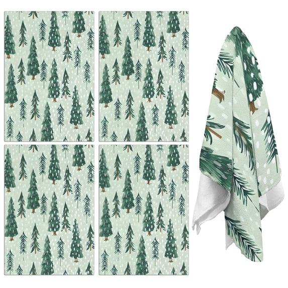 4 Pcs Funny Kitchen Towels,Light Green Christmas Tree and Snow Pattern Microfiber Dish Towels,Kitchen Tea Towels,Kitchen Towel Set (18" X 26")