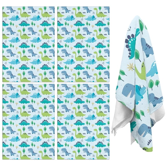 4 Pcs Funny Kitchen Towels,LightBlue Cartoon Dinosaurs Trees Pattern Microfiber Dish Towels,Kitchen Tea Towels,Kitchen Towel Set (18" X 26")