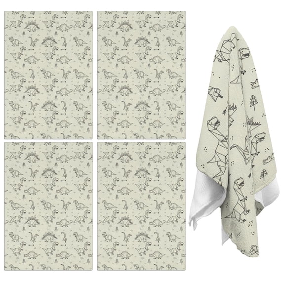 4 Pcs Funny Kitchen Towels,LightColor Origami Dinosaurs Pattern Microfiber Dish Towels,Kitchen Tea Towels,Kitchen Towel Set (18" X 26")