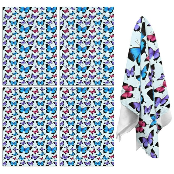 4 Pcs Funny Kitchen Towels,Lightblue Butterfly Pattern Microfiber Dish Towels,Kitchen Tea Towels,Kitchen Towel Set (18" X 26")