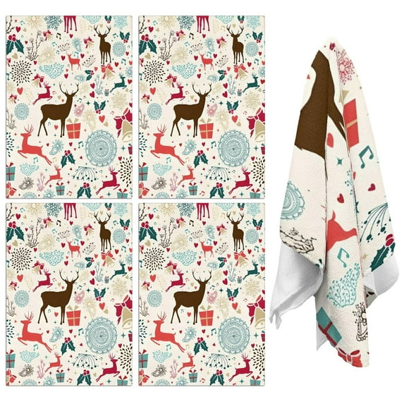 4 Pcs Funny Kitchen Towels,Multicolor Christmas Deer Pattern Microfiber Dish Towels,Kitchen Tea Towels,Kitchen Towel Set (18" X 26")