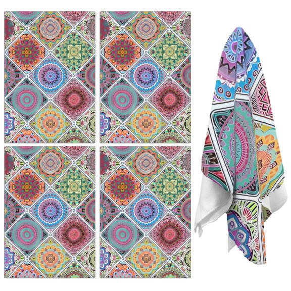 4 Pcs Funny Kitchen Towels,Multicolor Ethnic Mandala Pattern Microfiber Dish Towels,Kitchen Tea Towels,Kitchen Towel Set (18" X 26")