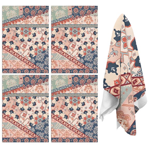 4 Pcs Funny Kitchen Towels,Multicolor Ethnic Patchwork Pattern Microfiber Dish Towels,Kitchen Tea Towels,Kitchen Towel Set (18" X 26")